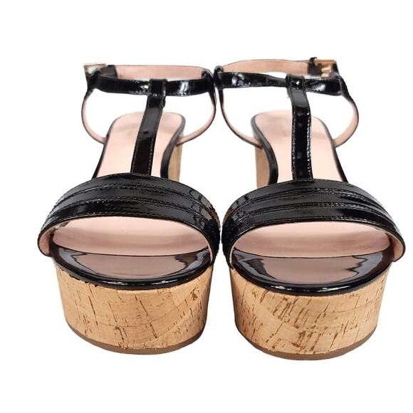 Kate Spade Tallin Cork Wedge Heel Sandals Black Patent Leather - Picture 4 of 12